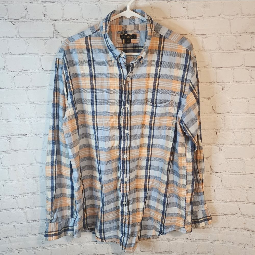 Mens Club Room, linen mixed longsleeve button-down shirt, size Large